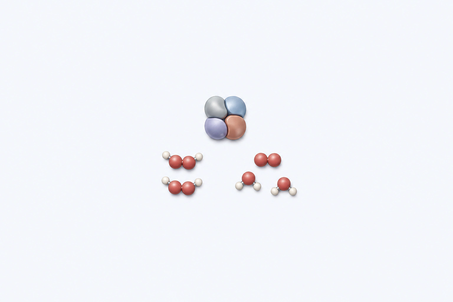 A compact generic enzyme form is separated from two peroxide-context tokens and a product group containing one oxygen pair and two water-like tokens.