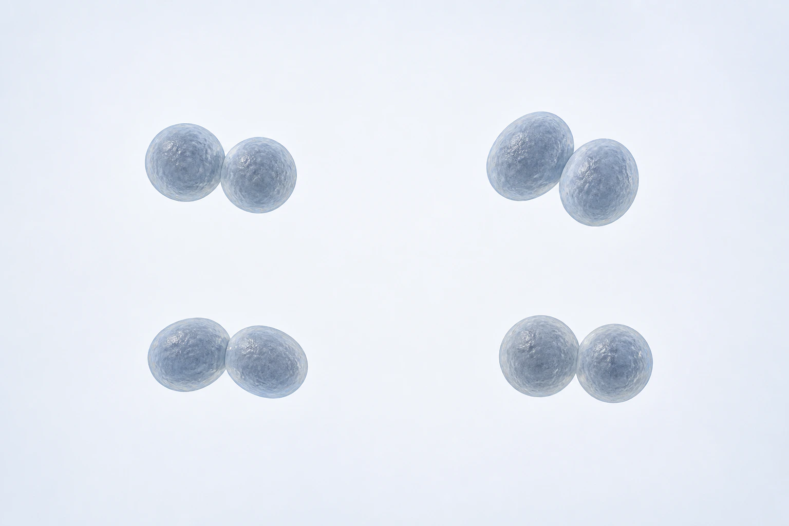 Eight selected Coprococcus coccoid-to-short-ovoid bodies appear as four separated touching pairs.