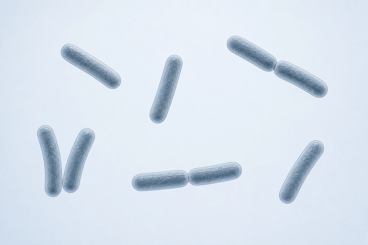 Nine selected Dorea rod bodies appear in six groupings: three singles, one touching pair, and two loose two-rod arrangements.
