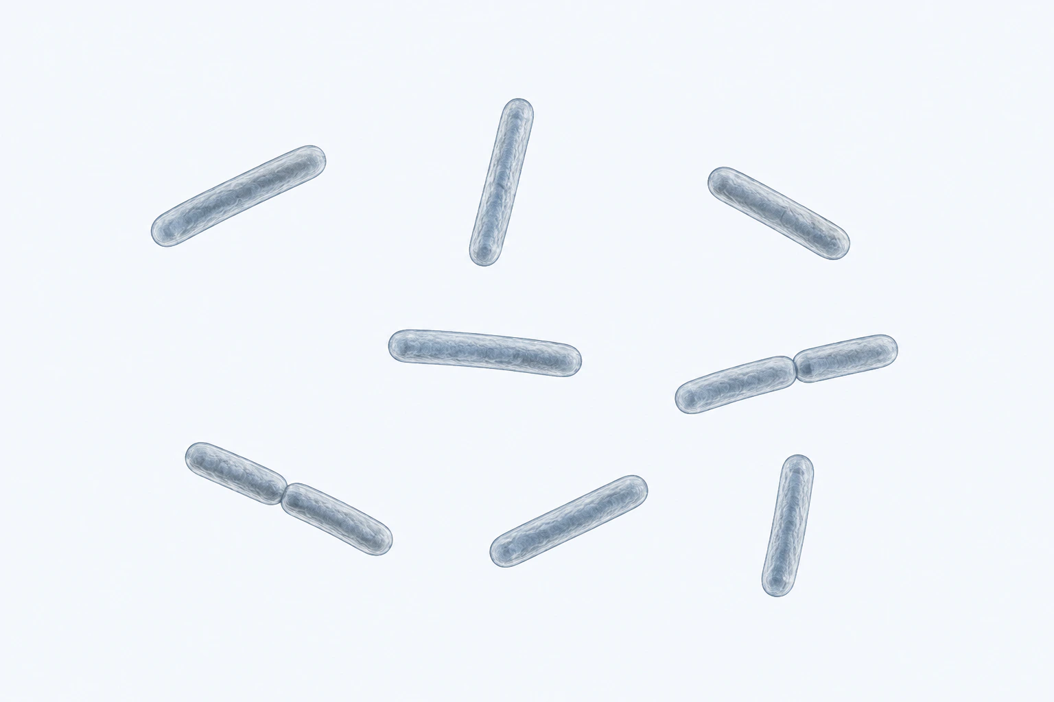 Ten selected Sphingobium rods appear in eight groups: six singles and two touching pairs.