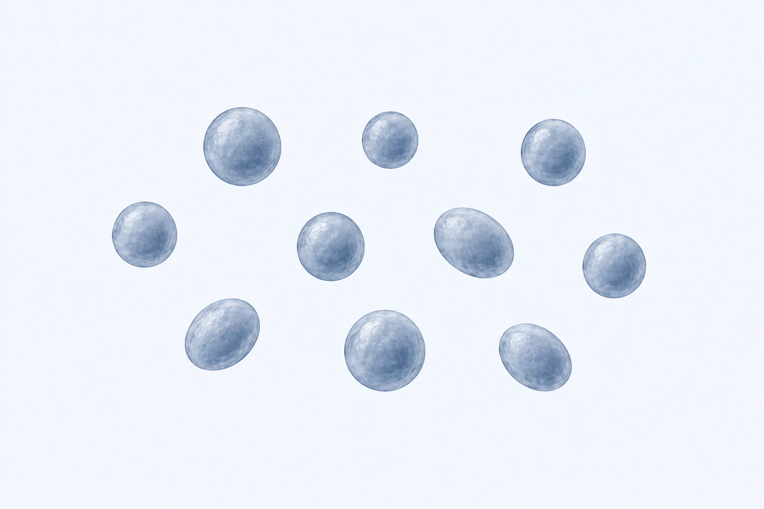 Ten selected Subdoligranulum cells show near-spherical and subtly ovoid coccoid forms.