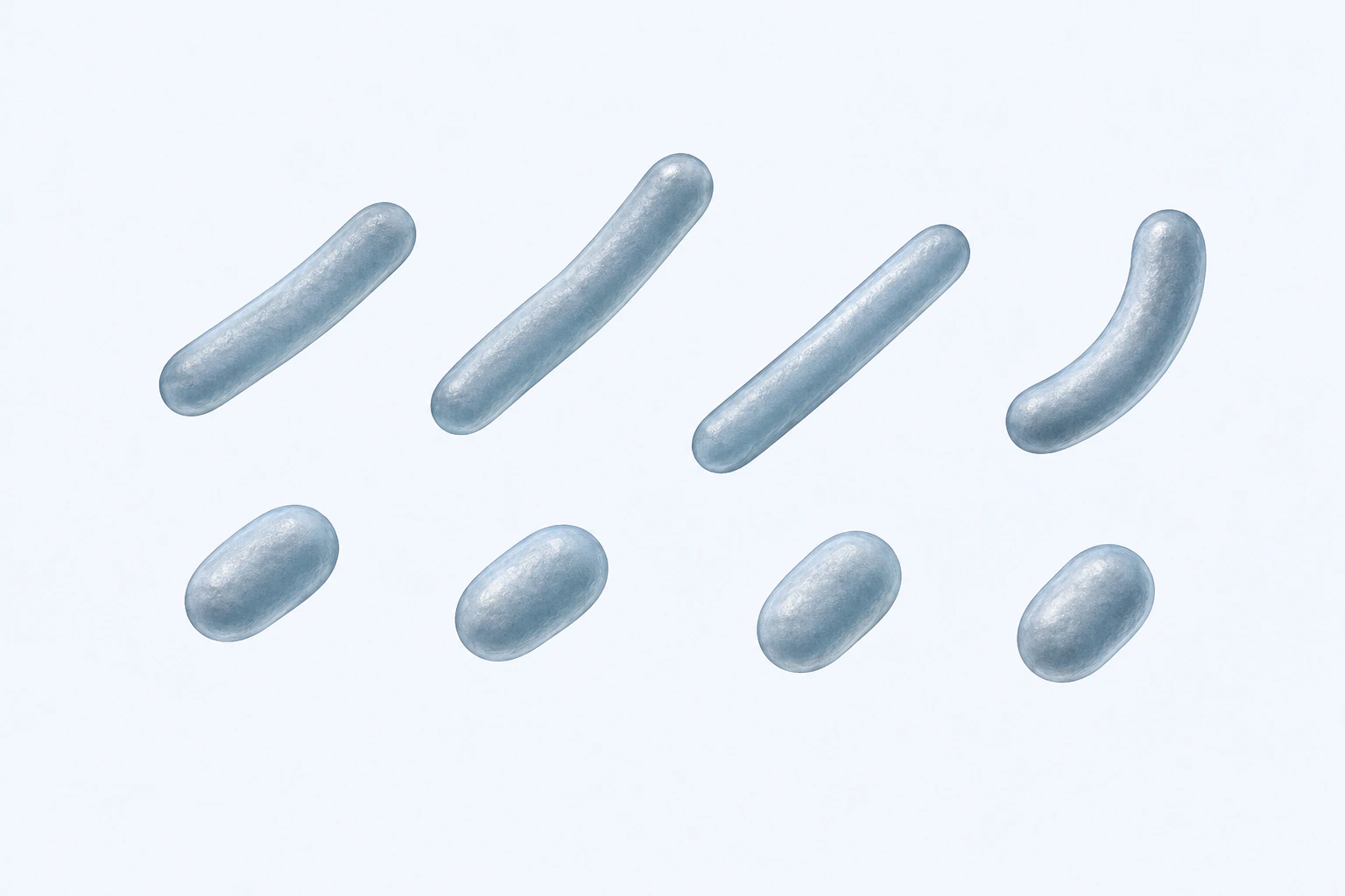 Eight selected Sutterella cells show four elongated rods and four short coccobacilli.